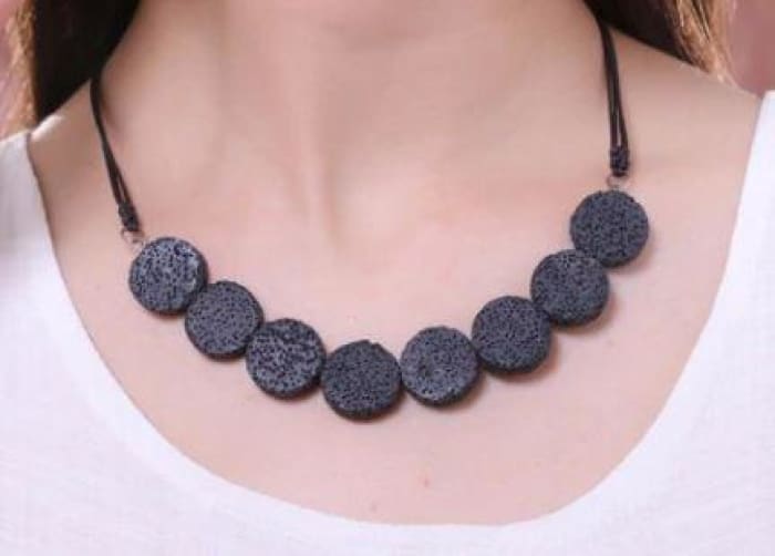 Black Tablet Beads Lava Stone Essential Oils Necklace